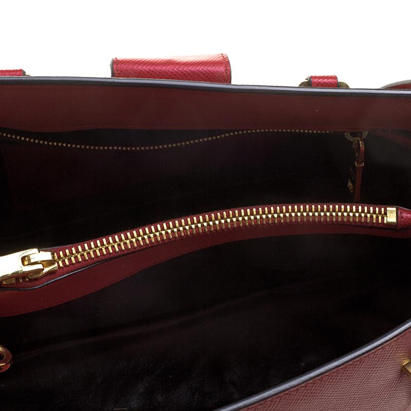 Prada Red Saffiano Cuir Leather Studded Tote 5