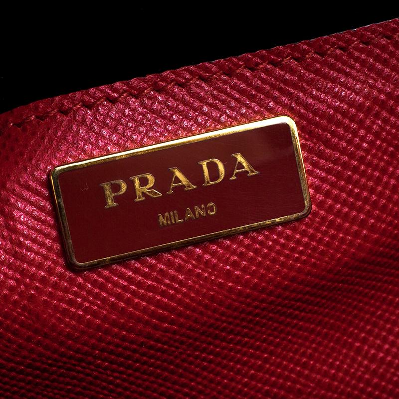 Prada Red Saffiano Cuir Leather Studded Tote 2