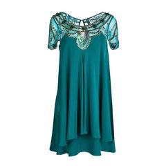 Temperley London Green Layered Silk Embellished Yoke Detail Dress M