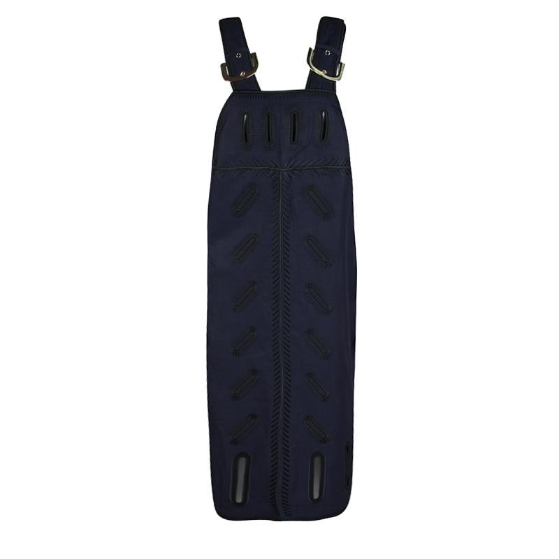Stella McCartney Navy Blue Cutout Detail Zigarette Embroidered Ashley Drill Dres