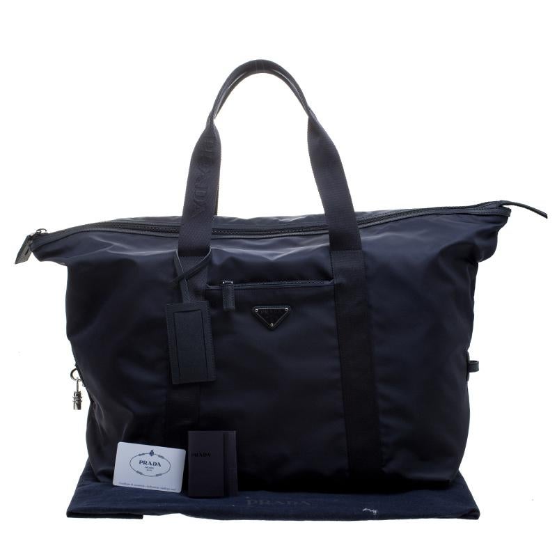 Black Prada Navy Blue Nylon Weekender Bag
