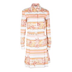 Used Salvatore Ferragamo Multicolor Printed Cotton Belted Long Sleeve Shirt Dress S