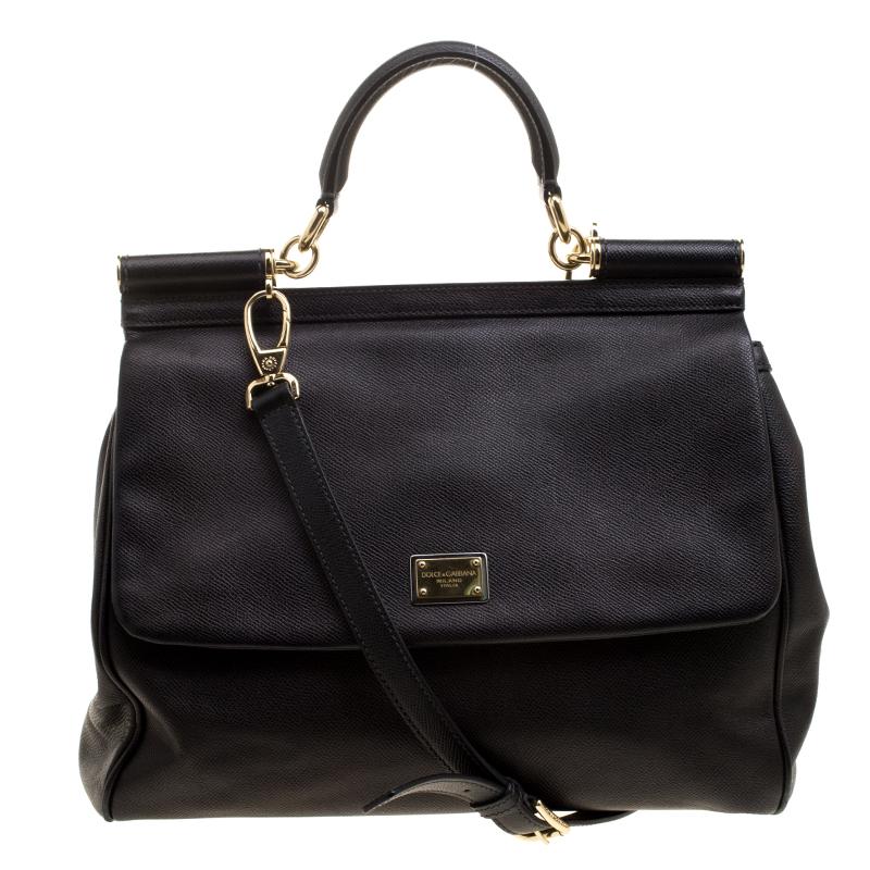 Dolce and Gabbana Black Leather Large Miss Sicily Tote