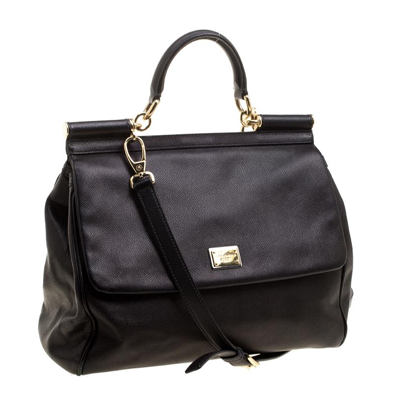 Dolce and Gabbana Black Leather Large Miss Sicily Tote 3