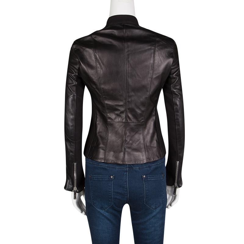 The Row Black Brilly Leather Zip Front Moto Jacket XS In Good Condition In Dubai, Al Qouz 2