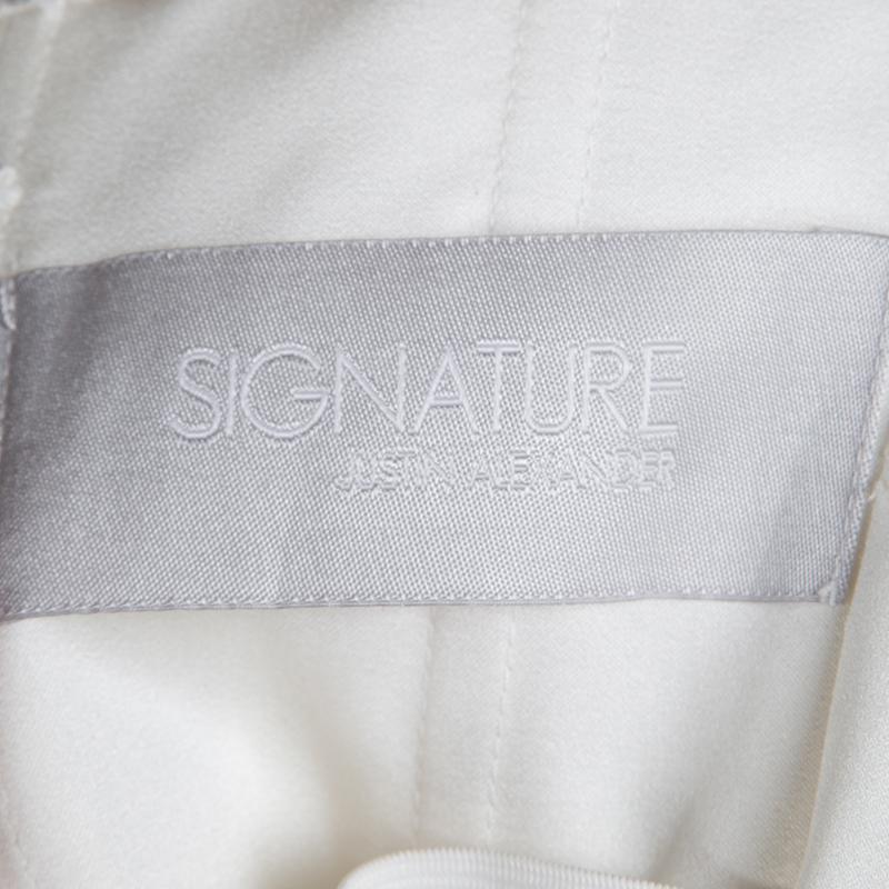 Women's Justin Alexander Signature White Off Shoulder Floral Embroidered Embellished Tul