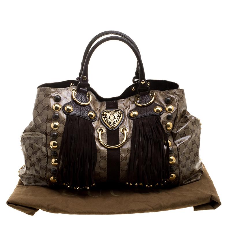 Gucci Beige/Ebony GG Crystal Canvas Large Babouska Heart Tote In Excellent Condition In Dubai, Al Qouz 2