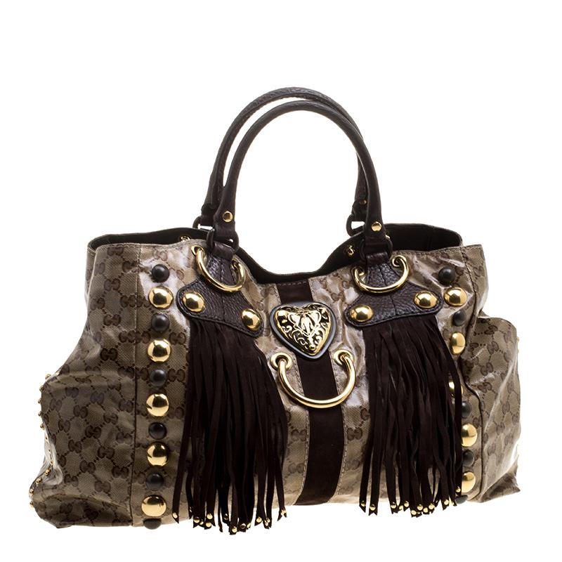 Gucci Beige/Ebony GG Crystal Canvas Large Babouska Heart Tote 2