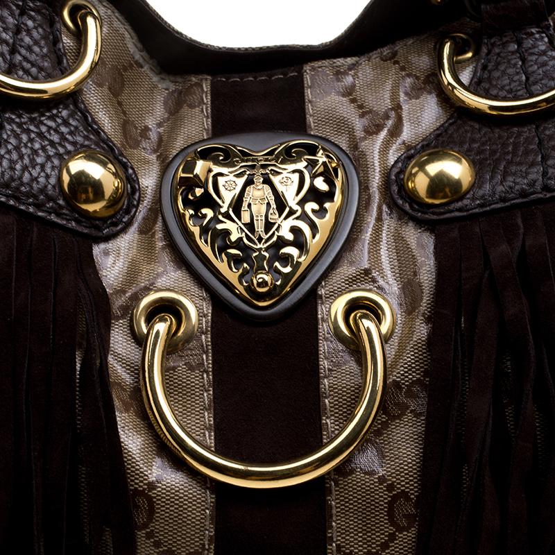 Gucci Beige/Ebony GG Crystal Canvas Large Babouska Heart Tote 4