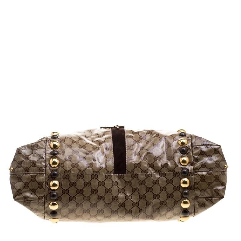 Gucci Beige/Ebony GG Crystal Canvas Large Babouska Heart Tote 5