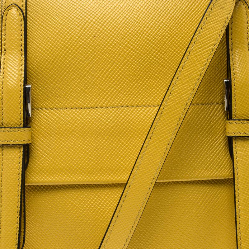 Prada Yellow Saffiano Cuir Leather Double Turn Lock Satchel 2