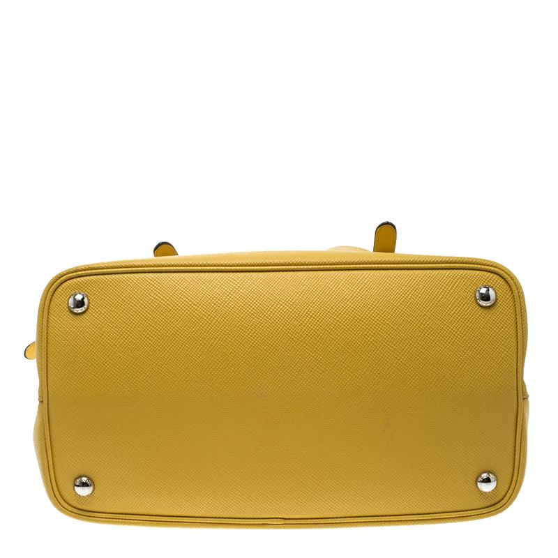 Prada Yellow Saffiano Cuir Leather Double Turn Lock Satchel 3