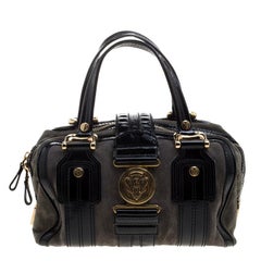 Used Gucci Black/Khaki Patent Leather and Suede Aviatrix Boston Bag