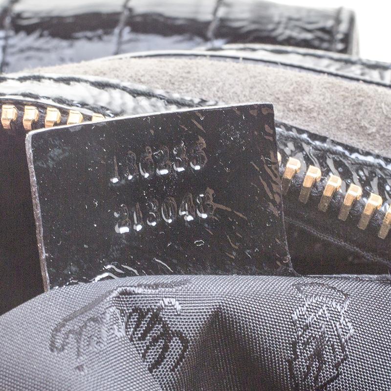 Gucci Black/Khaki Patent Leather and Suede Aviatrix Boston Bag 6