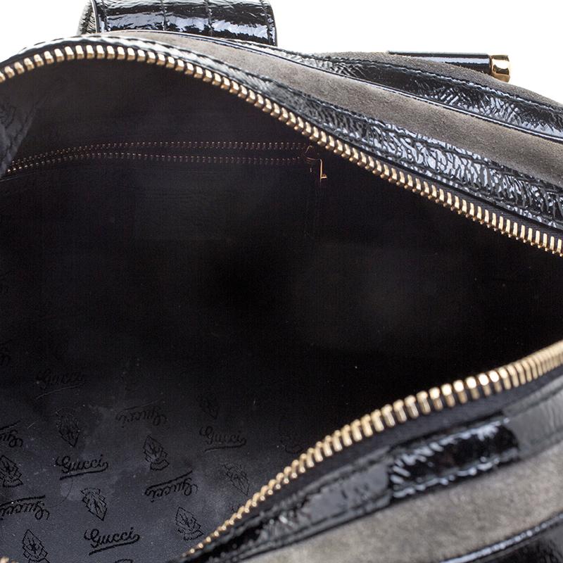 Gucci Black/Khaki Patent Leather and Suede Aviatrix Boston Bag 5