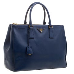 Prada Blue Saffiano Lux Leather Large Double Zip Tote