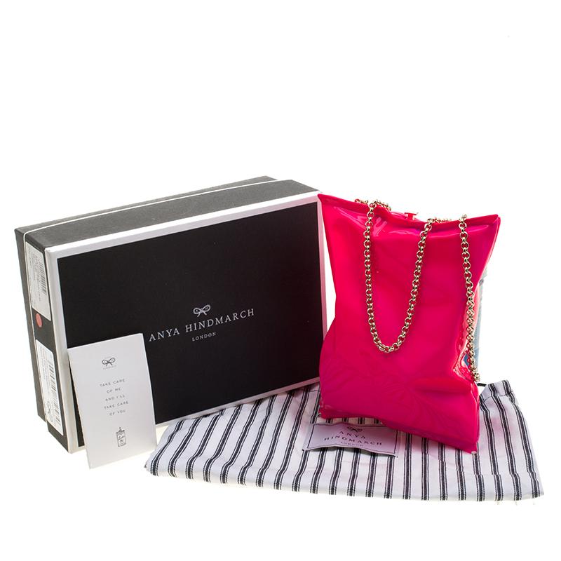 Anya Hindmarch Neon Pink Metallic Crisp Packet Clutch 1