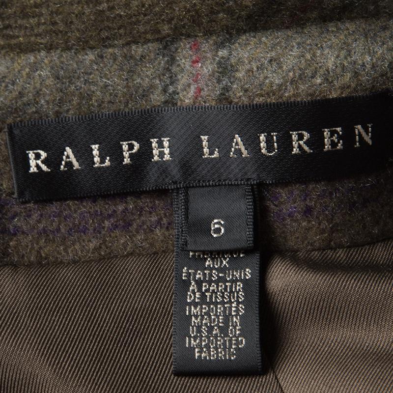 Women's Ralph Lauren Multicolor Plaid Draped Collar Detail Cashmere Jacket M