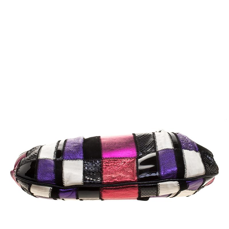 Women's Dolce and Gabbana Multicolor Patchwork Crystal Embellished Chain Clutch