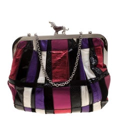 Dolce and Gabbana Multicolor Patchwork Crystal Embellished Chain Clutch
