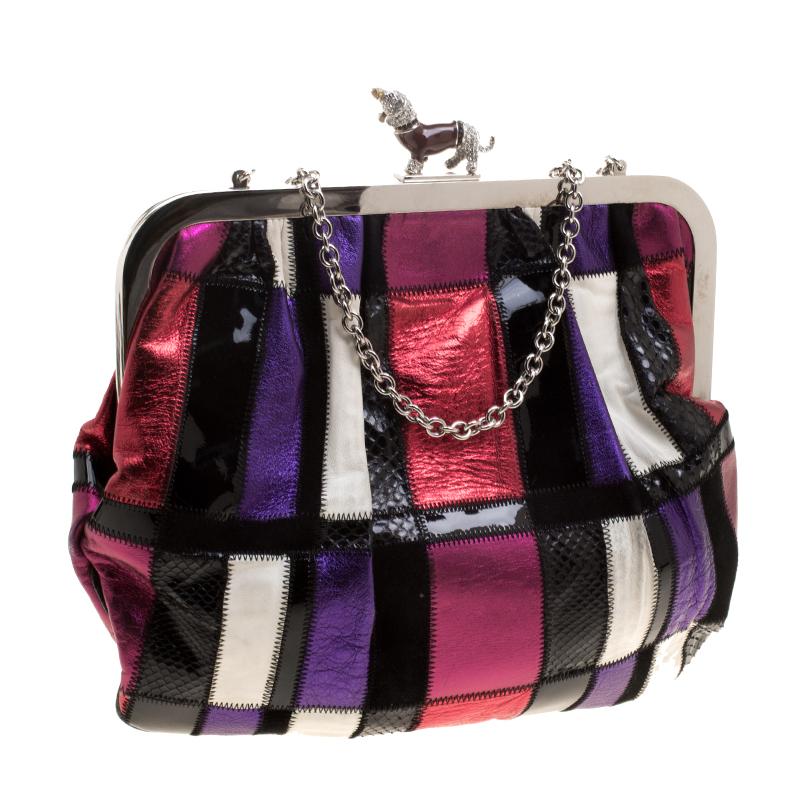Dolce and Gabbana Multicolor Patchwork Crystal Embellished Chain Clutch 3