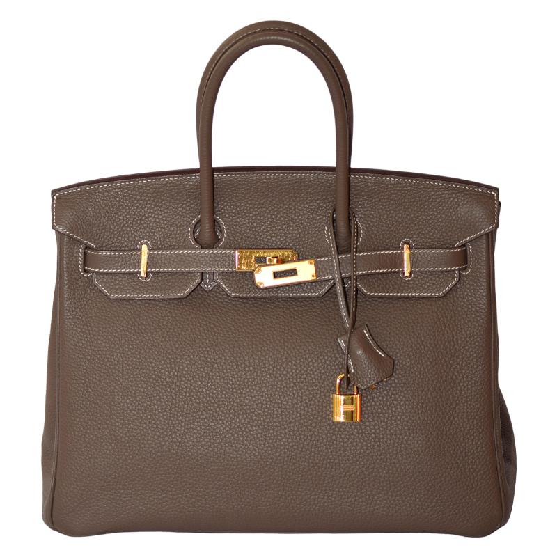 Hermes Etoupe Togo Leather Gold Hardware Birkin 35 Bag