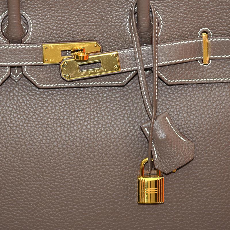 Women's Hermes Etoupe Togo Leather Gold Hardware Birkin 35 Bag