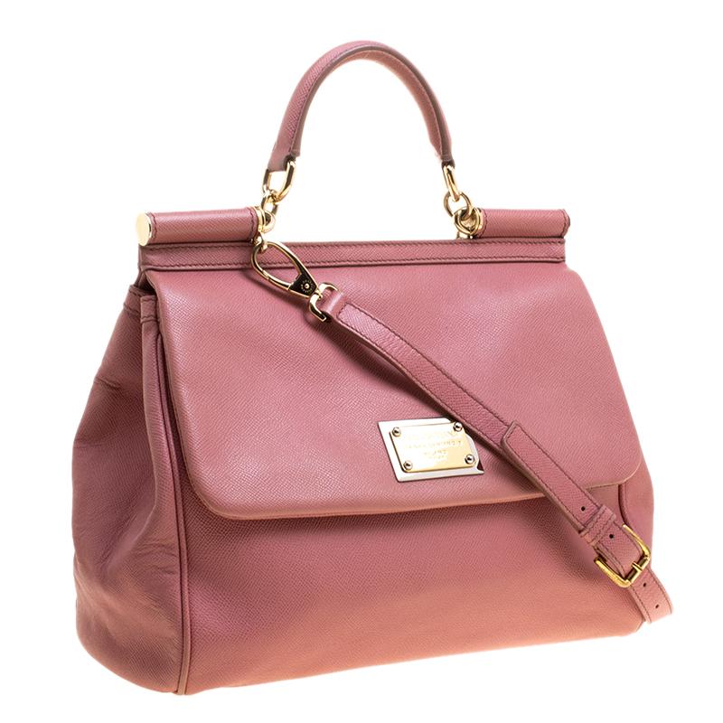 Dolce and Gabbana Pink Leather Large Miss Sicily Tote 4