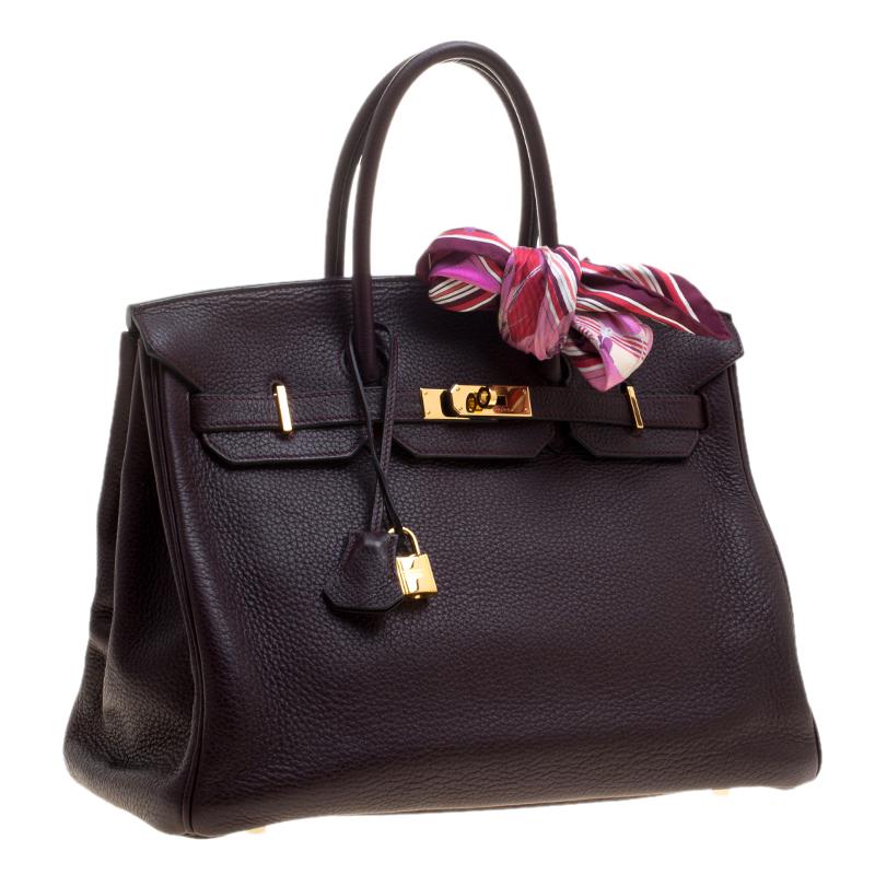 Women's Hermes Dark Marron Togo Leather Gold Hardware Birkin 35 Bag