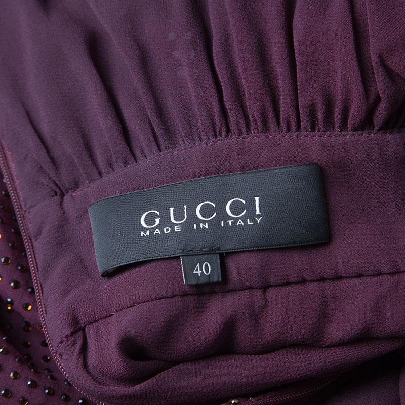Gucci Burgundy Rhinestone Embellished Silk Kimono Sleeve Evening Gown S In Excellent Condition In Dubai, Al Qouz 2