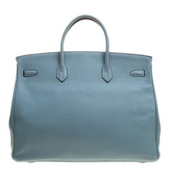 Hermes Ciel Clemence Leather Palladium Hardware Birkin 40 Bag
