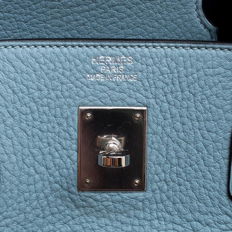 Women's Hermes Ciel Clemence Leather Palladium Hardware Birkin 40 Bag