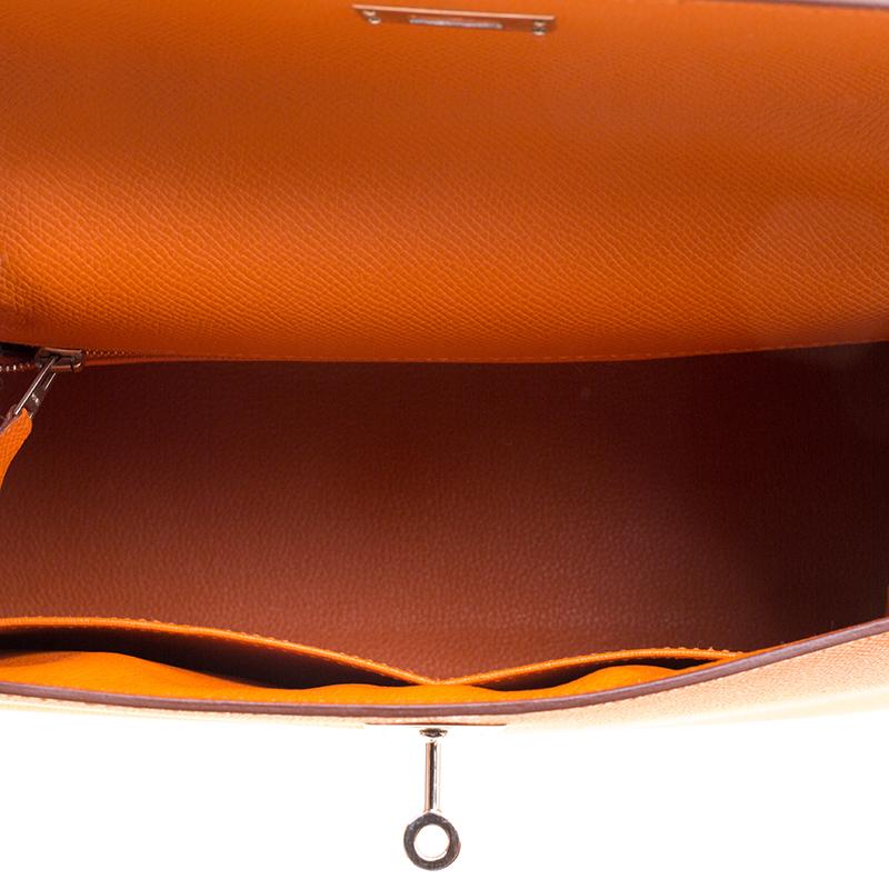 Women's Hermes Orange Epsom Leather Palladium Hardware Kelly Sellier 32 Bag
