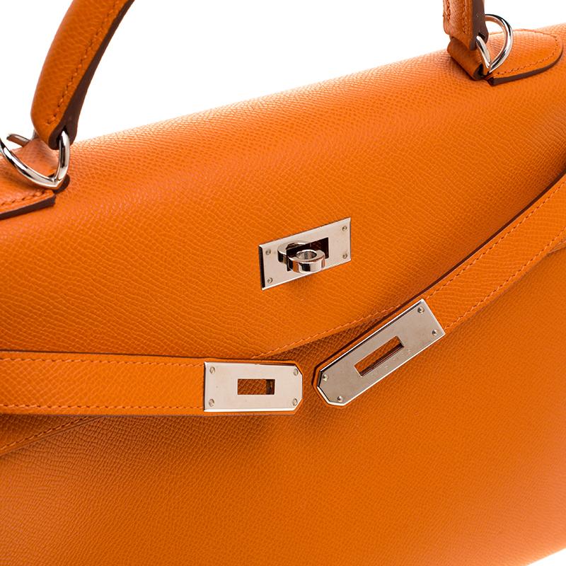 Hermes Orange Epsom Leather Palladium Hardware Kelly Sellier 32 Bag 1