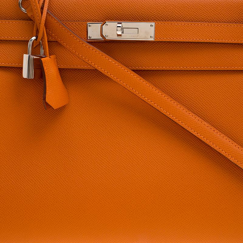 Hermes Orange Epsom Leather Palladium Hardware Kelly Sellier 32 Bag 2