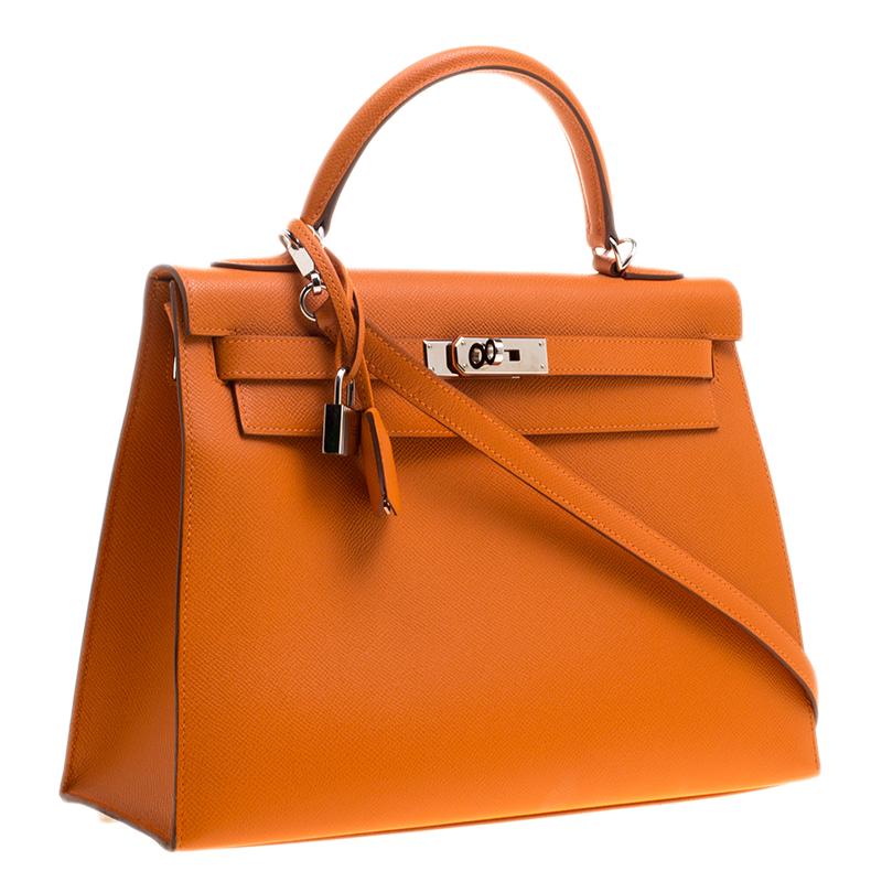 Hermes Orange Epsom Leather Palladium Hardware Kelly Sellier 32 Bag 3