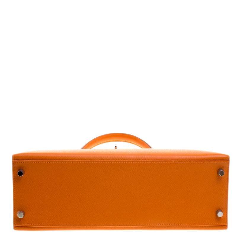 Hermes Orange Epsom Leather Palladium Hardware Kelly Sellier 32 Bag 4
