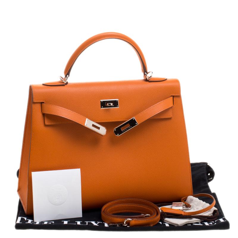 Hermes Orange Epsom Leather Palladium Hardware Kelly Sellier 32 Bag 5