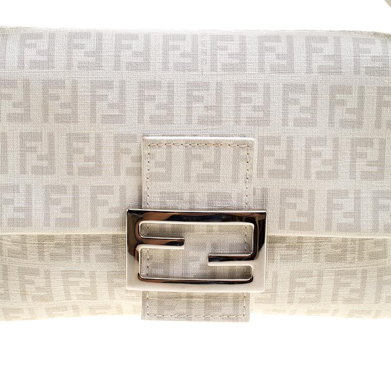 Fendi White Zucchino Coated Canvas Mama Forever Shoulder Bag 1