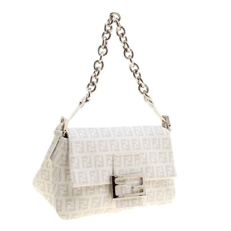 Fendi White Zucchino Coated Canvas Mama Forever Shoulder Bag 3