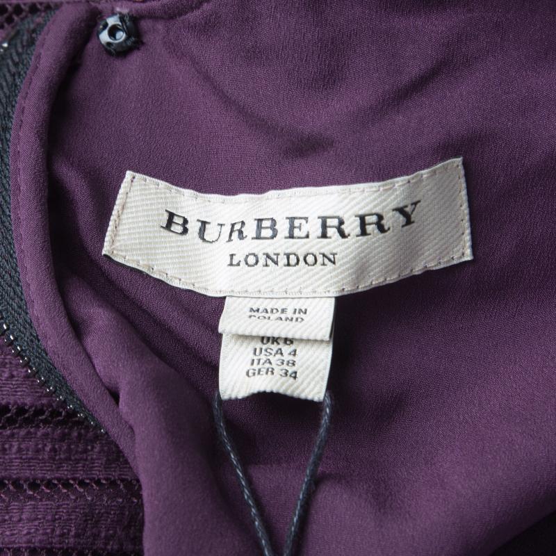 Black Burberry Purple Shadow Stripe Cerys A Line Sleeveless Dress S