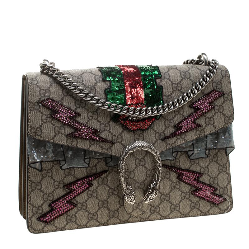 Gucci Beige GG Supreme Canvas Medium Dionysus Embroidered Shoulder Bag 3