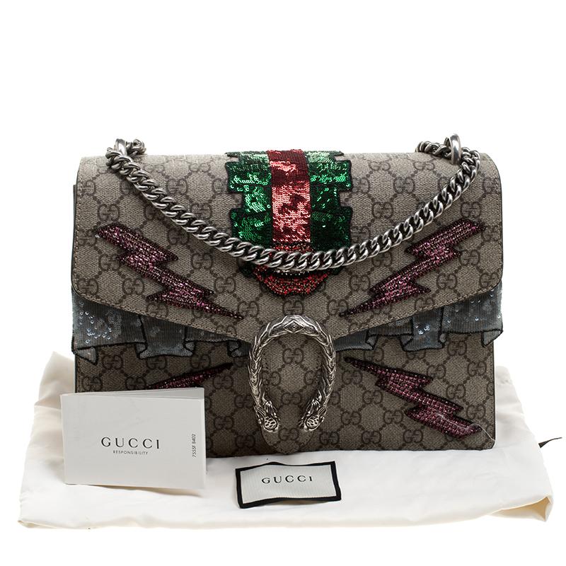 Gucci Beige GG Supreme Canvas Medium Dionysus Embroidered Shoulder Bag 5