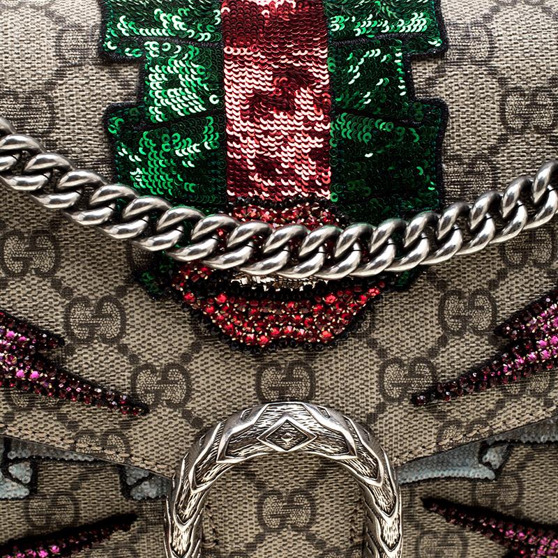 Women's Gucci Beige GG Supreme Canvas Medium Dionysus Embroidered Shoulder Bag