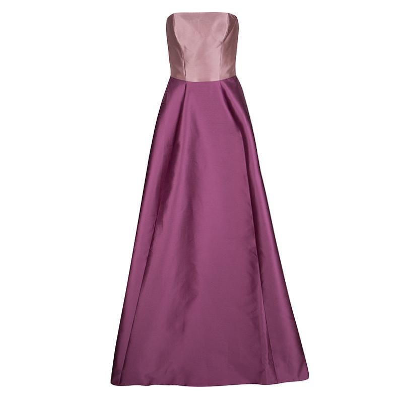 Gray Monique Lhuillier Colorblock Strapless Silk Gown S