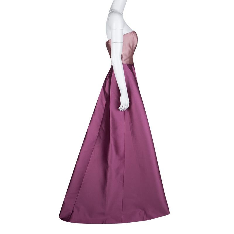 Monique Lhuillier Colorblock Strapless Silk Gown S In Excellent Condition In Dubai, Al Qouz 2