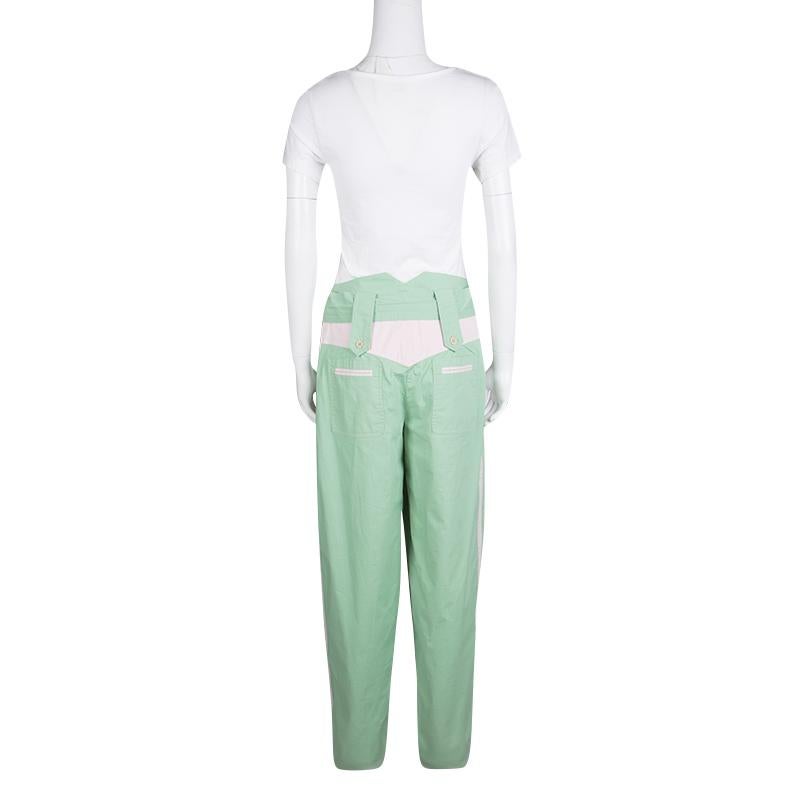 Gray Chloe Green Cotton Contrast Trim and Knee Patch Detail Belted Pants M