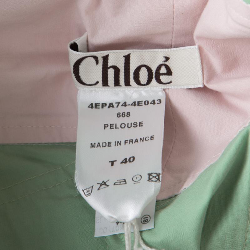 Chloe Green Cotton Contrast Trim and Knee Patch Detail Belted Pants M In Excellent Condition In Dubai, Al Qouz 2