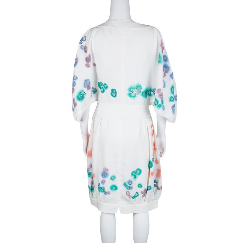 Gray Fendi White Linen Cutout Detail V-Neck Dress S