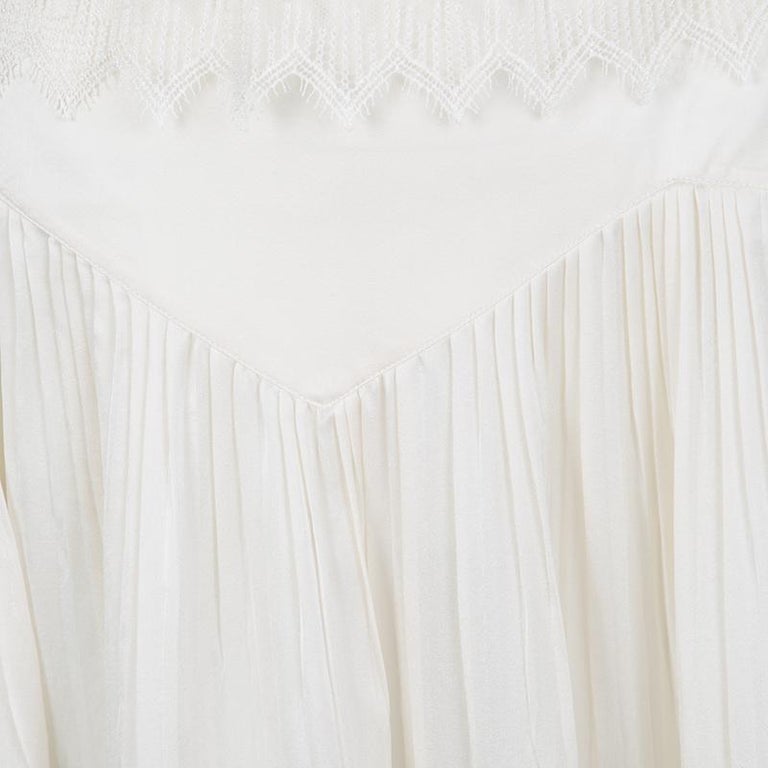 Chloe Cream Lace Insert Pleated Silk Midi Skirt S For Sale at 1stDibs
